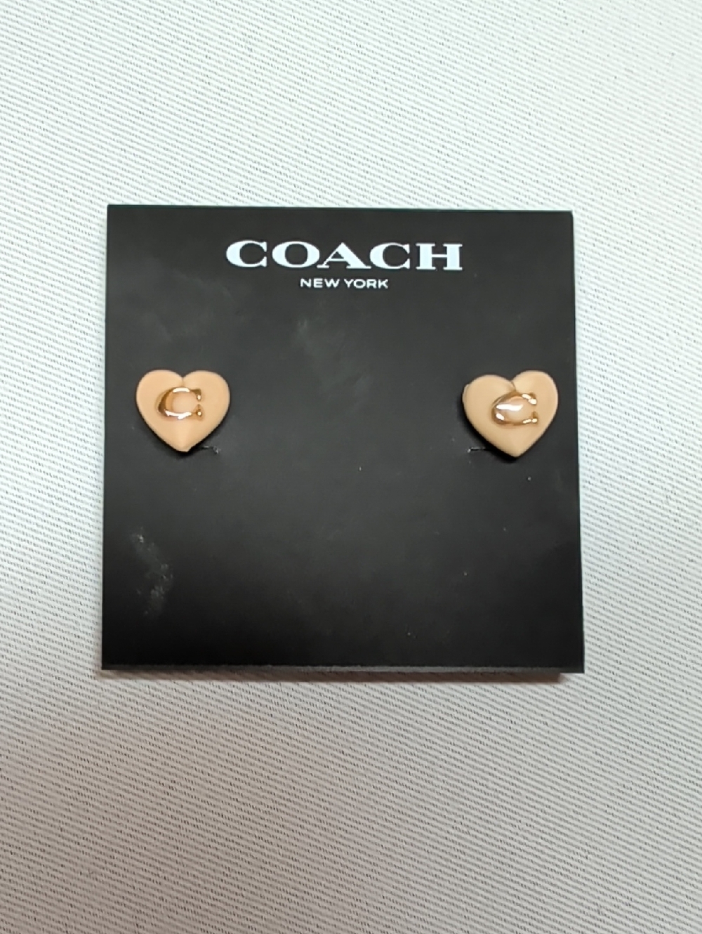 Coach Beige Heart Stud Earrings